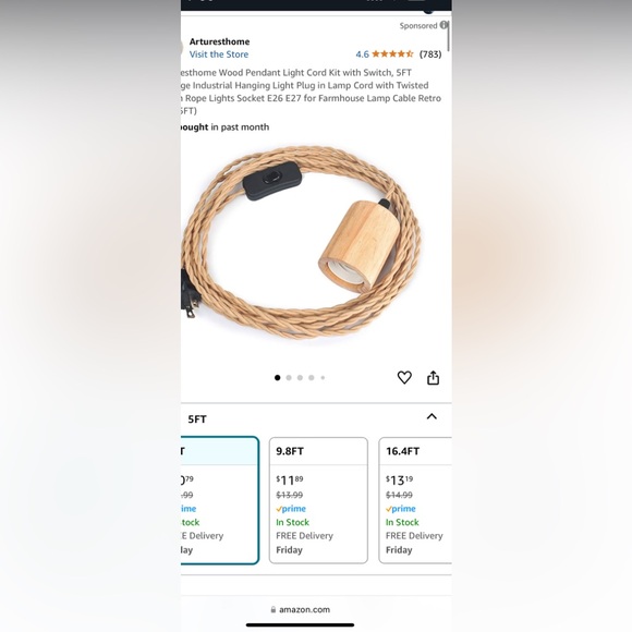 Bamboo Rattan Basket Lamp Light - 11” Diameter, corded pendant - Picture 12 of 12